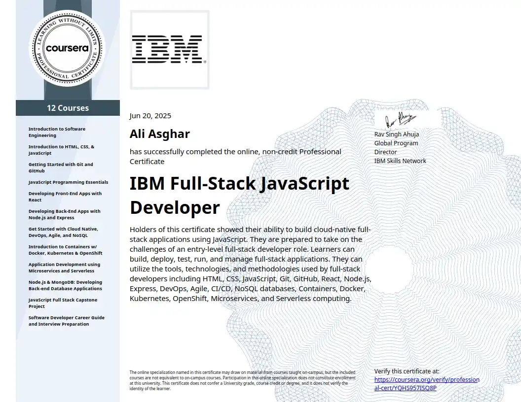 IBM Full-Stack JavaScript Developer